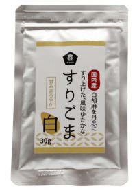 良質な国内産すりごまだから、すぐ使える、すぐ美味しい【ムソー国内産すりごま・白45g】