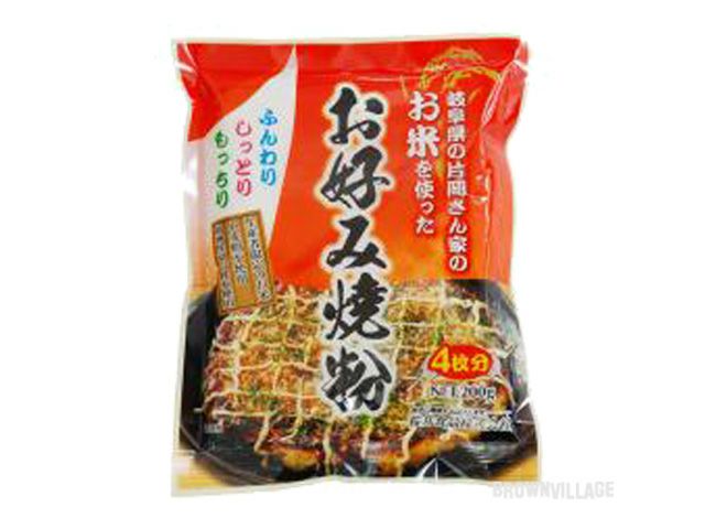 【お米を使ったお好み焼粉200g（桜井】　小麦不使用、動物性原料不使用、でもモッチモチのフワフワ